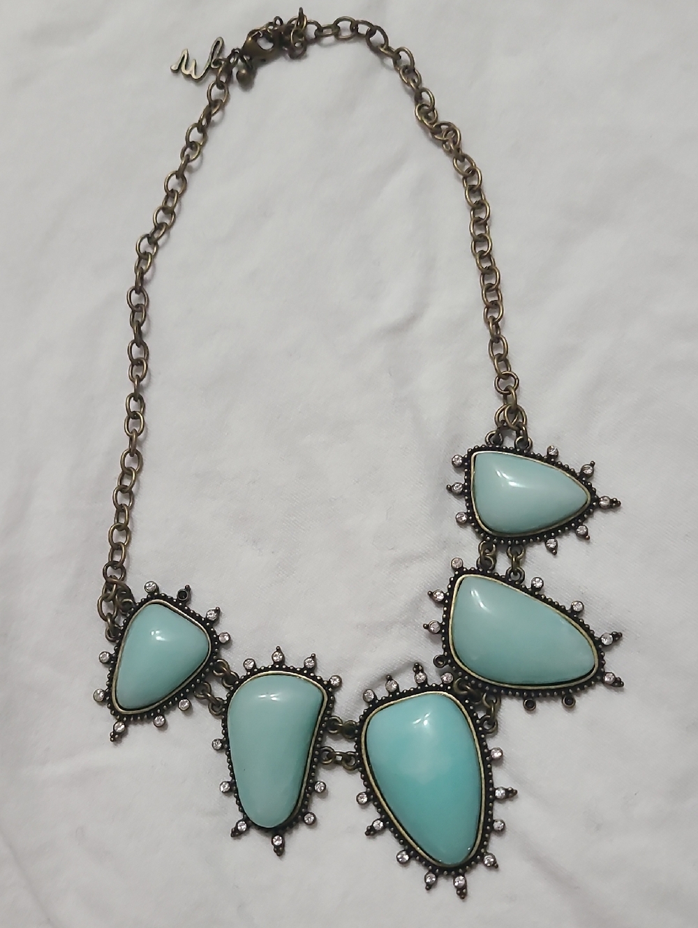 Mint Blue Teardrop Bib Necklace with Antique Gold Setting